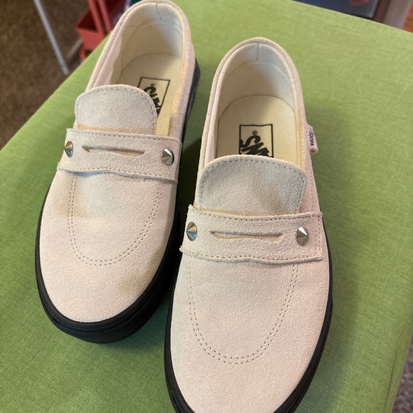 White Suede Vans Studded Loafers US M6/W7.5 - Picture 1 of 7